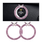 2 Pcs Bling Car Engine Start Stop Decoration Rings  Crystal Rhinestone Pink