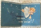 Unused Christmas Girl Angel Cloud Play Horn Music Vtg Greeting Card 1940s 1950s