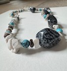 925 Sterling Silver Necklace Bracelet Set Snowflake Obsidian Turquoise Boho