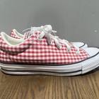 Converse All Star Low Top Gingham Canvas Lace Sneaker Red white Mens 6 Womens 8