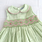 Vintage Embroidered Smocked Dress Baby 12m Mint Green Pink Rose Buds Full Skirt