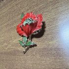 Vintage Jewelrama   Green Enamel Flower Brooch Silver Tone Metal Stickpin