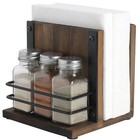 Rustic Farmhouse Wood Napkin Holder W  3 Salt   Pepper Shaker Serving Caddy Set
