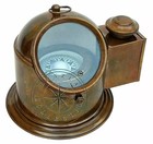 Antique Brass Marine Binnacle Oil Lamp With Ship Compass And Gimbal - Nautical