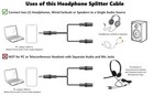 3 5mm Stereo Jack Splitter Cable Adapter Male To Dual Female For Speakers Mp3