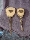 Vintage Mirror And Brush Set Vanity Set Gold Tone Floral Design Metal Hand Held