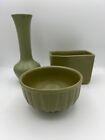 Vintage Mccoy Floraline Vase And Two Planters  Matte Olive Green Gift Set Nice 