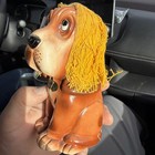 Vintage 50s Enesco Yellow Dog Bank W  Stopper Kitsch Bassett Hound W string Ears