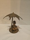 Vintage Solid Brass Duck Figurine With Umbrella