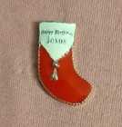 Vintage Happy Birthday Jesus Christmas Stocking Red And White Lapel Pin Holiday