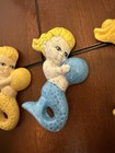 Vintage Mermaid Macrame Porcelain Ceramic Beads Rare 4 5  Lot Of 3 Euc