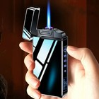 New Metal Windproof Dual Arc Usb Lighter Rechargeable Butane Gas Electric