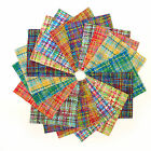 Pretty In Plaid 90 Piece  Charm Pack 5  Squares 100  Cotton Fabric Quilt Blues