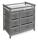  Modern Baby Changing Table With 6 Storage Drawers And Pad  Diaper Gray white