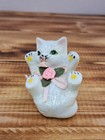 Vintage Porcelain White Cat Kitten Figurine Add On Flower 