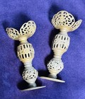 Vintage Pair 8    Solid Brass Ornate Pierced Candle Holders Filigree Floral