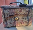 Vintage Leisure Luggage Floral Tapestry Train Case Makeup Vanity Travel Bag