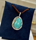 Vintage Navajo Sterling Silver Turquoise Pendant 1 25     Signed Ct