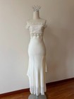 Ivory Off Shoulder Dress Beaded Lace Silk Blend Evening Wedding Guest S