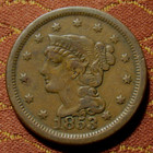1853 Braided Hair Large Cent  Vf     Original  Golden-brown Tones  Nice Shape