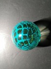 Paperweight 3 Inch Tall Art Glass Egg With Teal Colored Ribbons