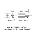 Standoff 6-32 X 0 50 Long 0 25 Hex Aluminum M-f Threaded  Pack Of 20