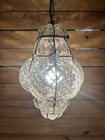 Vintage Murano Bubble Caged Glass Lantern Pendant Hanging Ceiling Light Fixture