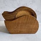 Vintage Mcm Wooden   Cork Coaster Set With Stand Swooping Shape