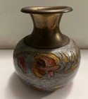 Vtg Brass And Enamel Floral Vase Made In India