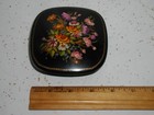 Vtg Soviet Russian Hand Painted Palekh Lacquer Metal Box Floral Artisan Signed