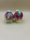 Vintage Anthropomorphic Peach   Apple Salt   Pepper Shakers