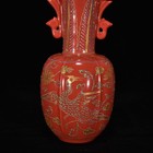 7  China Antique Ru Kiln Porcelain Gilt Phoenix Qingliangsi Mark Double Ear Vase