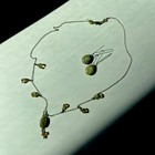 Handmade Necklace And Earring Set - Green   Yellow Glass - Gold Filled Chain