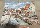 Vintage J Joll  s Needlepoint Tapestry Village Scene Handmade Wool 22x20 Unframed