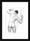 Male Nude With Shadow Original Graphite Naked Rear View Drawing Gay Interest