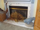 Excellent Con  Atq Brass Fireplace Folding Peacock Fan Screen Victorian Gargoyle
