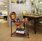 Old World Wooden Globe Rolling Beverage Bar Serving Drink Liquor Cart Wine Rack