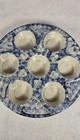 Vintage Stoneware Cupcake Muffin Pan Dish Ceramic Pottery Bakeware Blue Sponge 