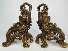 Pair Antique French Louis Xv Rococo Gilt Bronze Ormolu Chenets Andirons Firedogs