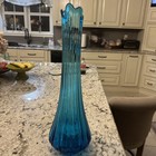 Vintage Le Smith Peacock Sapphire Blue Swung Glass Mcm Vase 