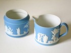 Wedgwood Light Blue Jasperware Brewster Creamer   Sugar Bowl Late-1800 s