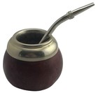 Argentina Yerba Mate Gourd Cup Metal Rim Bird Emblem With Bombilla Straw 5 5   