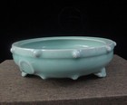 Chinese Old  longquan  Kiln Hand Carving Green Porcelain Brush Washer Plate