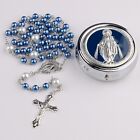 Ct Rosary With 6mm Glass Pearl   8mm Our Father Beads  Miraculous Metal Gift Box