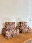 Antique Wooden Column Base Pair Garden Stool   French Colonial Hand-carved