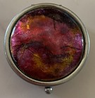Vintage Round Pill Box Silver Tone Hinged Trinket Box Red Pink Purple Swirl