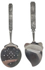 2 Pc Vintage Konge Tinn Norway Spar Pewter Cheese Slicer   Slotted Server Viking