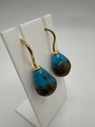 Gold Dipped Turquoise Sterling Silver Dangle Earrings  2
