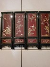 Old Chinese Huali Wood Inlay Shell Carved Flower Bird Pattern Screen Set  17 