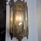 Vtg Large 6 Sided Glass Brass Hanging Chandelier Ceiling Light - Gothic Regency